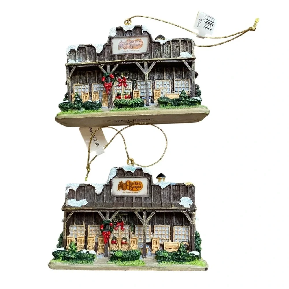 Cracker Barrel Old Country Store Christmas Ornament Set of 2 Storefront 2005